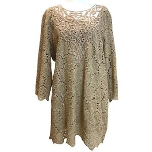 Santoori Dress Women's XL  X-Large Crochet Tan Beige Boho‎ Event Wedding